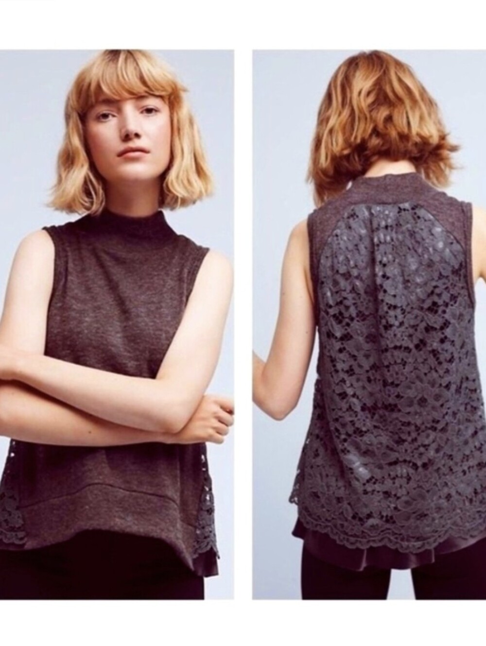 NWT Anthropologie Lace Mock Neck Lace Sweater Vest XS Moth Sleeveless Knit Top
